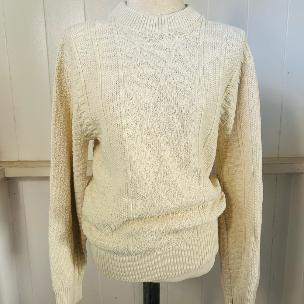 Men's Cream Cable Knit Crewneck Sweater